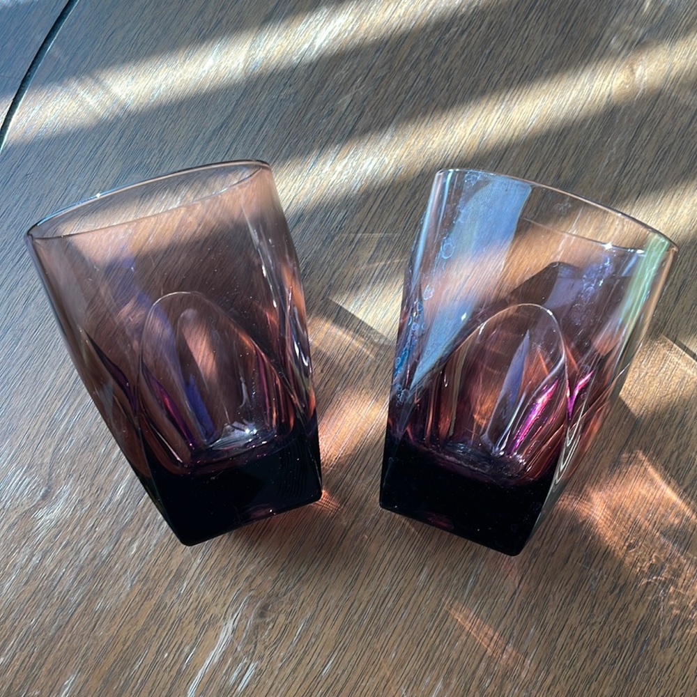 Vintage Amethyst Purple Glass Juice Glasses (Set of 2)